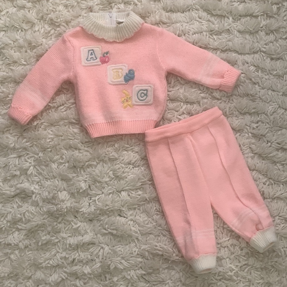 VINTAGE Pink Baby Sweater Two Piece Set